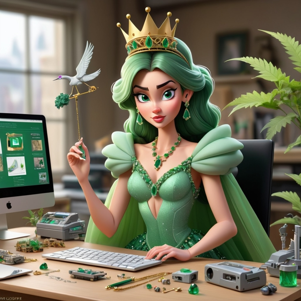 a green dressed princess is building a magical website