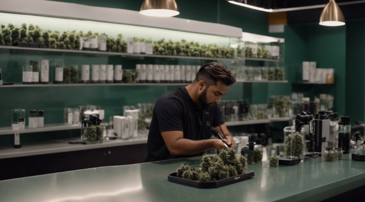 Budtender working in a dispensary