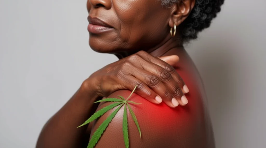 an African American woman with a very sore shoulder