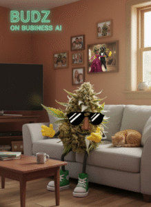 Budz is sitting on a couch explaining something