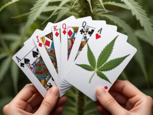 hands holding colorful playing cards