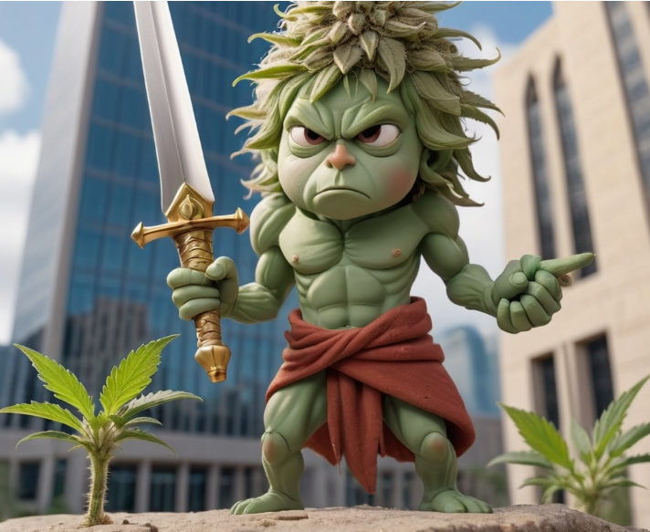 cannabis bud holding a sword ready for battle