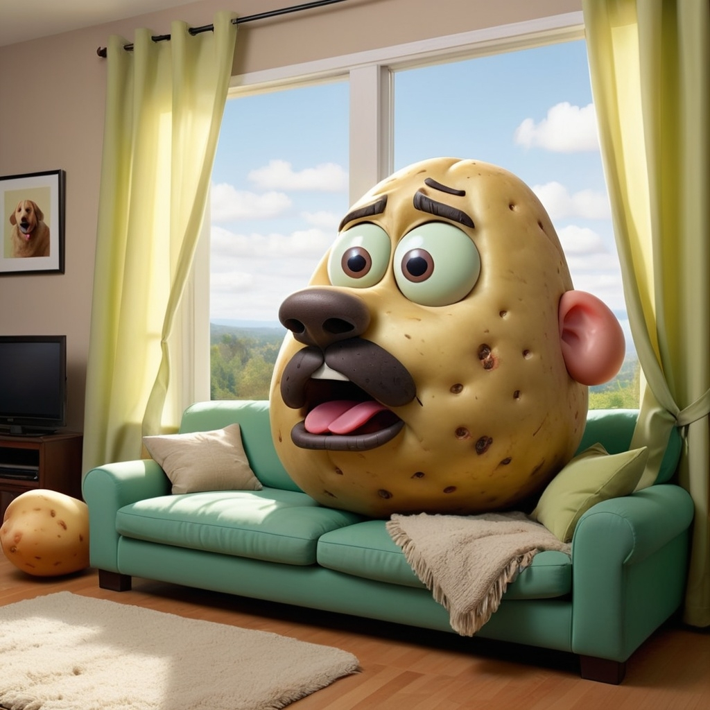 a potato sitting on a couch