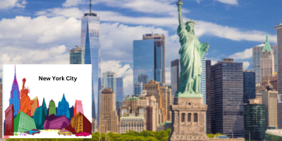 New York City skyline featuring the Statue of Liberty and iconic buildings, representing the vibrant cannabis marketing landscape in NYC.