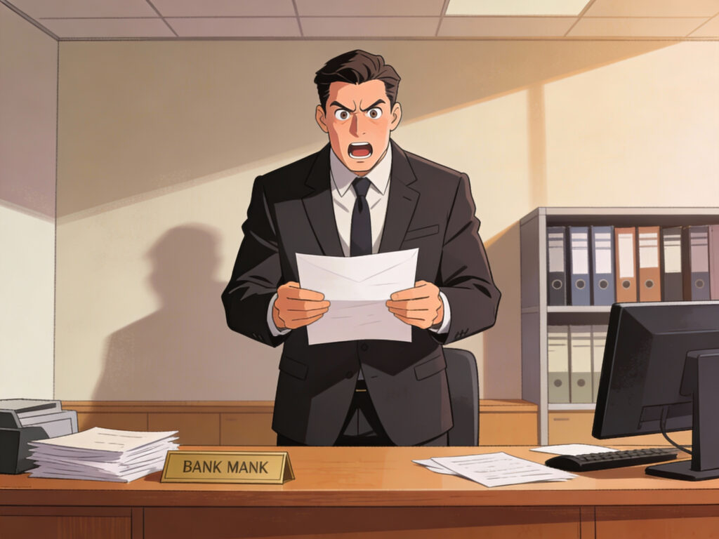 bank manager reading a report and he's not happy
