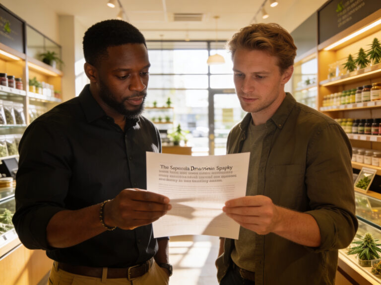 two owners are looking at content on a piece of paper