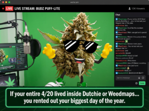 Budz on a podcast with a mic and talking to an audience