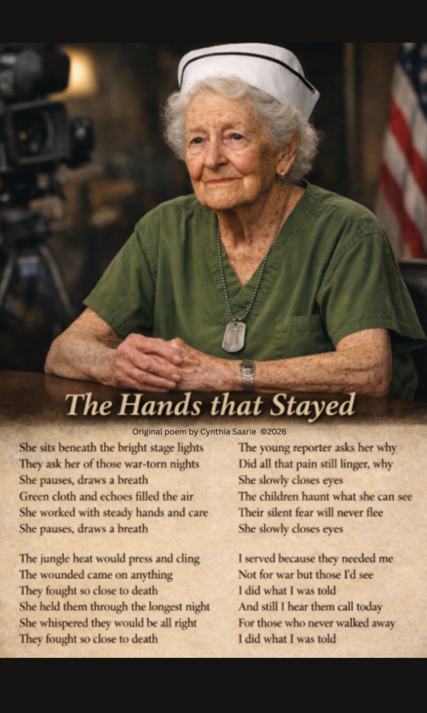 an image of an old military nurse during an interview