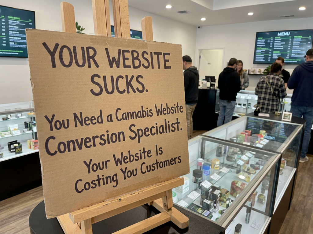 cardboard sign telling them how their website sucks