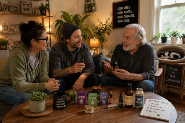 son and daughter speak with their dad about cannabis use