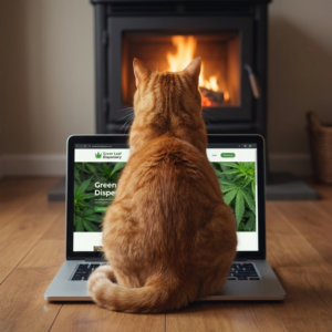 Mike the cat sitting facing away from the viewers