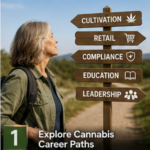 a senior woman is looking at a sign post pointing in many different directions.