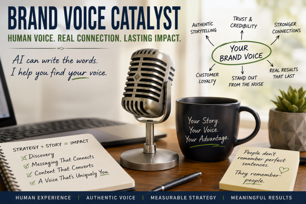 branding mic and coffee cut with text talking about branding