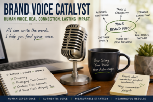 branding mic and coffee cut with text talking about branding