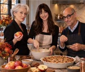Miranda, Andy, and Nigel are in the kitchen making dessert.