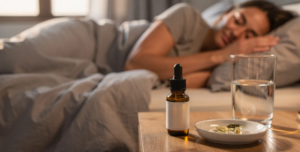 a woman sleeping in a bed after using cbd