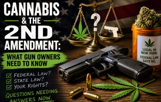 a table with cannabis and a pistol
