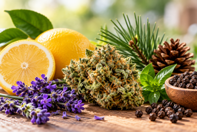 orange, lemons, lilac, cannabis, pine all terpenes